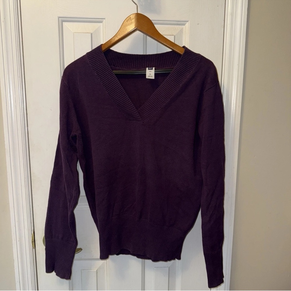 Gap Womens Purple Cotton Blend V Neck Long Sleeve Pullover Sweater XL Extra Larg